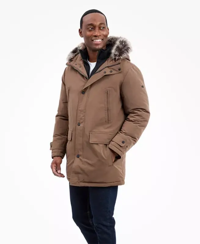 Men's Hooded Bib Snorkel Parka Coat, Created for Modazone - Mocha - 8