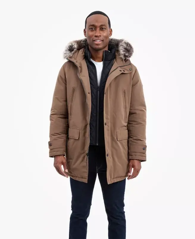 Men's Hooded Bib Snorkel Parka Coat, Created for Modazone - Mocha - 9