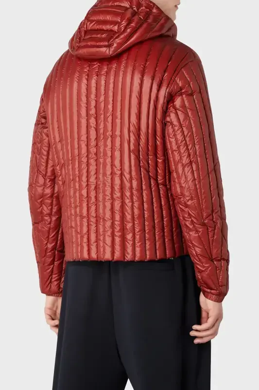 Men's Hooded Collar Branded Detailed Zippered Padded Burgundy Jacket 6R1B79 1NKZZ-0454-Burgundy - 2