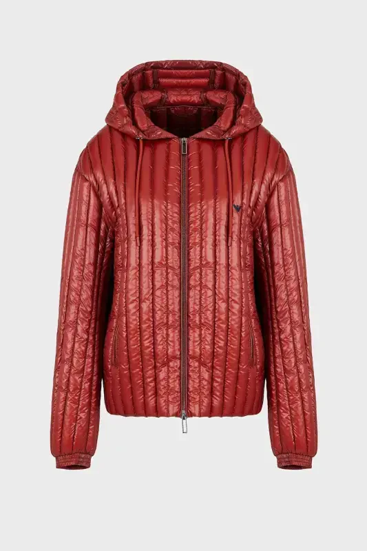 Men's Hooded Collar Branded Detailed Zippered Padded Burgundy Jacket 6R1B79 1NKZZ-0454-Burgundy - 4