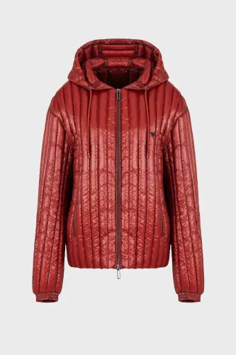 Men's Hooded Collar Branded Detailed Zippered Padded Burgundy Jacket 6R1B79 1NKZZ-0454-Burgundy - 4