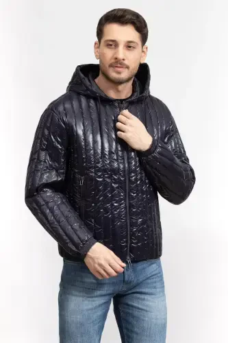 Men's Hooded Collar Branded Detailed Zippered Padded Navy Blue Jacket 6R1B79 1NKZZ-0920-Navy Blue - EMPORIO ARMANI (1)
