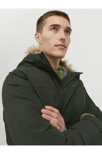 Men's Hooded Long Coat Khaki Parka 12236096-Rosin - 7