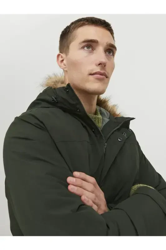 Men's Hooded Long Coat Khaki Parka 12236096-Rosin - 7