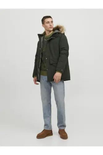 Men's Hooded Long Coat Khaki Parka 12236096 - Rosin - 4