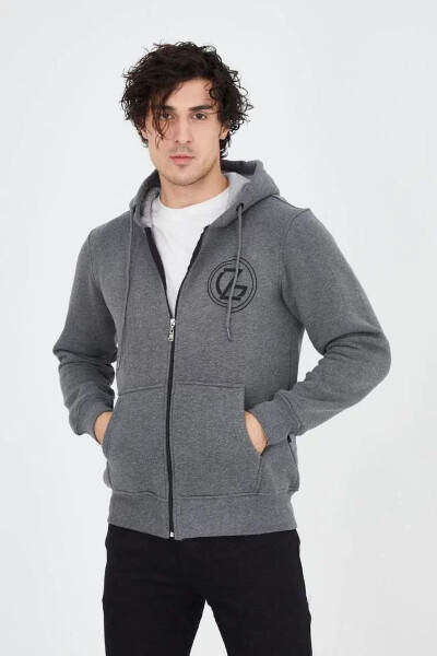 Men's Hooded Printed Zip Hoodie - Charcoal - 2