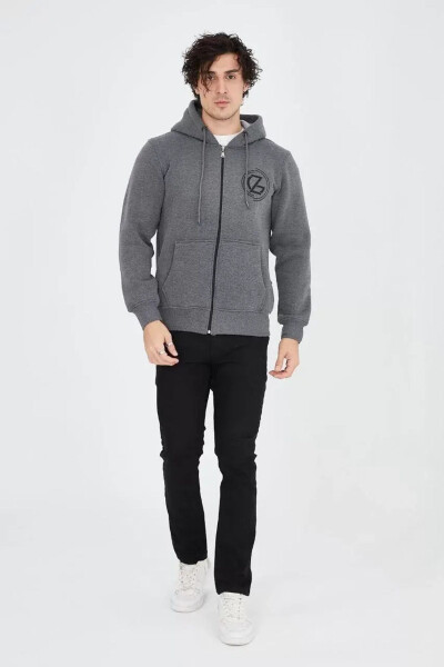 Men's Hooded Printed Zip Hoodie - Charcoal - 3