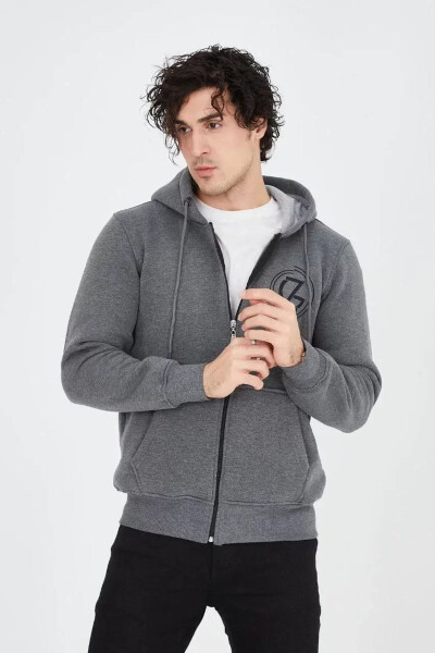 Men's Hooded Printed Zip Hoodie - Charcoal - 4