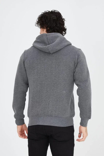 Men's Hooded Printed Zip Hoodie - Charcoal - 5