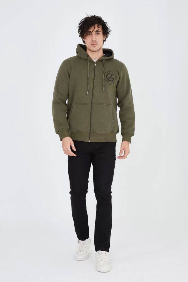 Men's Hooded Printed Zip-Up Hoodie - Green - 1