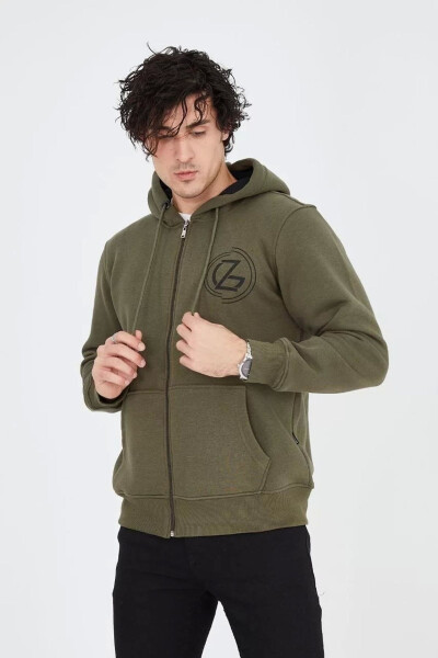 Men's Hooded Printed Zip-Up Hoodie - Green - 5