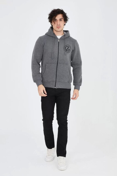 Men's hooded printed zippered sweatshirt - charcoal - 3