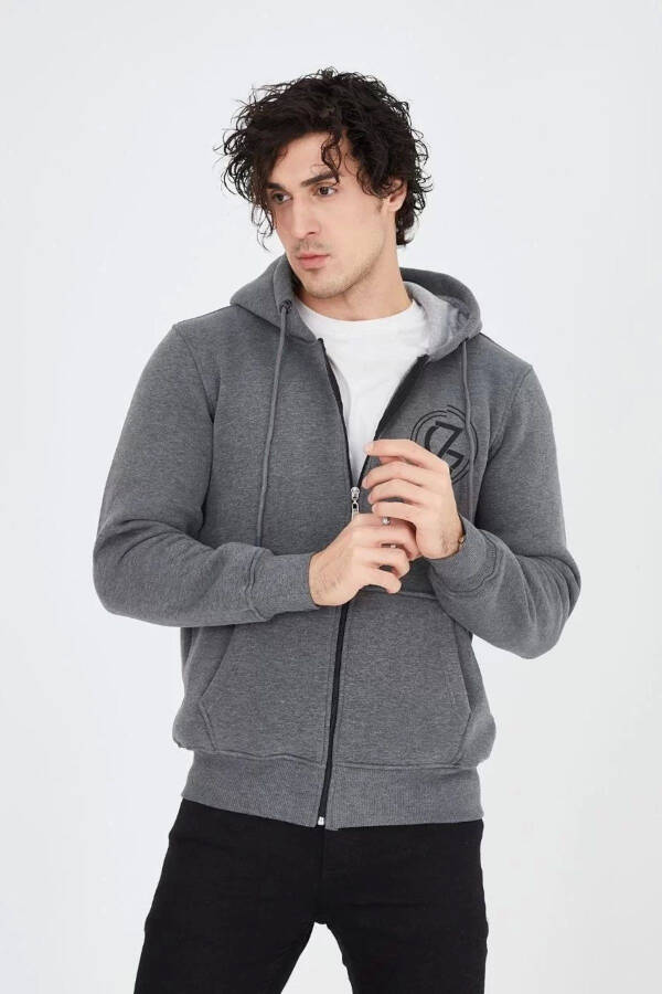 Men's hooded printed zippered sweatshirt - charcoal - 4