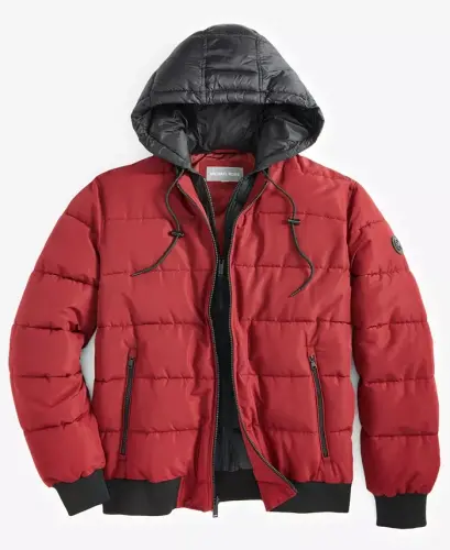 Men's Hooded Puffer Bomber Jacket - Dark Brandy - 4