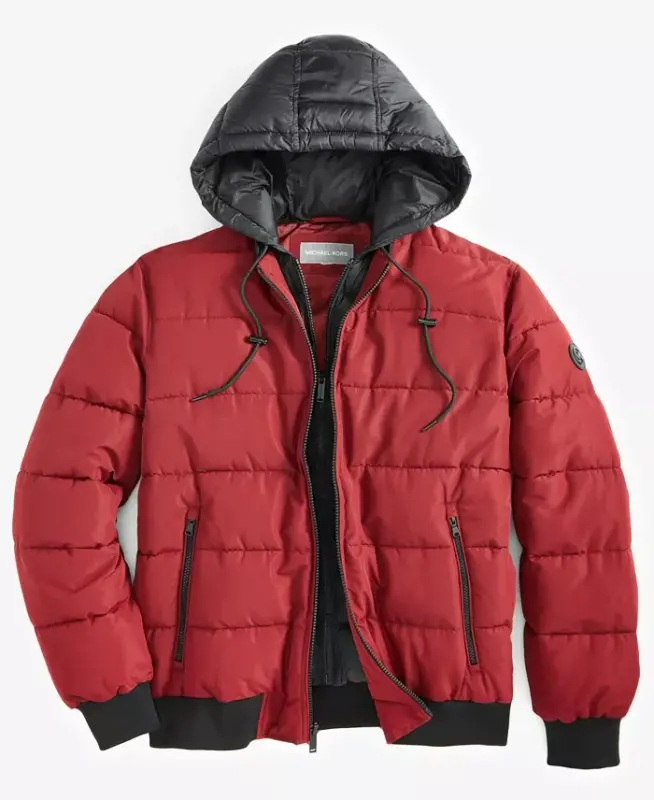 Men's Hooded Puffer Bomber Jacket - Dark Brandy - 4