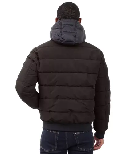 Men's Hooded Puffer Bomber Jacket - Dark Chocolate - 3