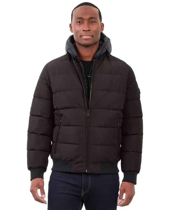 Men's Hooded Puffer Bomber Jacket - Dark Chocolate - 5