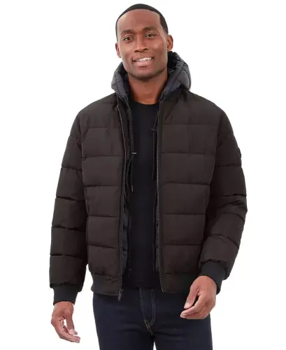 Men's Hooded Puffer Bomber Jacket - Dark Chocolate - 8