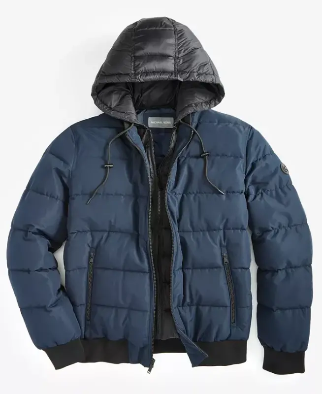 Men's Hooded Puffer Bomber Jacket - Midnight Blue - 4