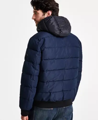 Men's Hooded Puffer Bomber Jacket - Midnight Blue - 2