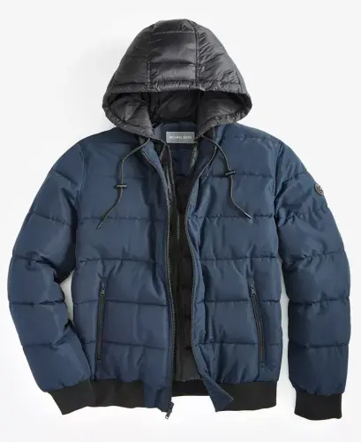 Men's Hooded Puffer Bomber Jacket - Midnight Blue - 4