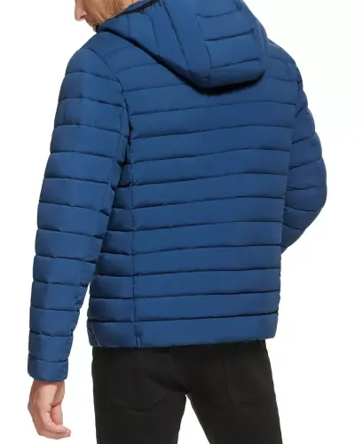 Men's Hooded & Quilted Packable Jacket-Denim Blue - 6