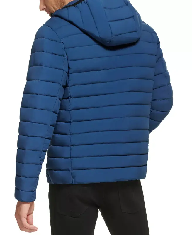 Men's Hooded & Quilted Packable Jacket-Denim Blue - 6