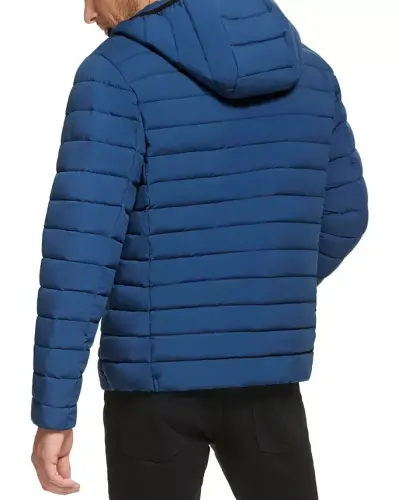 Men's Hooded & Quilted Packable Jacket-Denim Blue - 6
