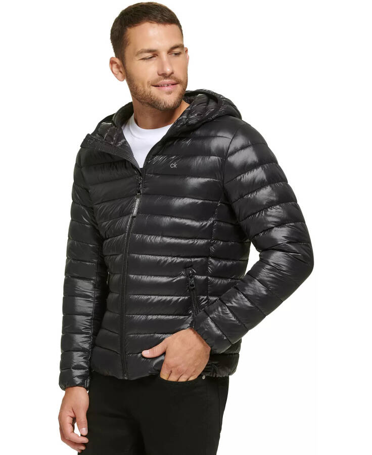 Men's Hooded & Quilted Packable Jacket Black - 1