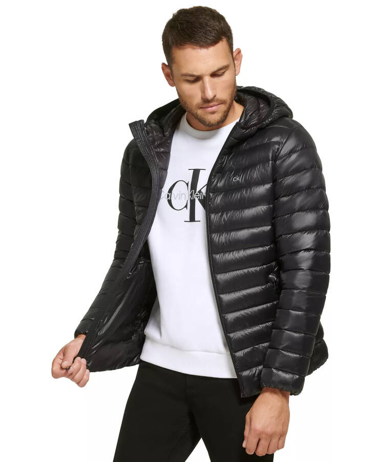 Men's Hooded & Quilted Packable Jacket Black - 2