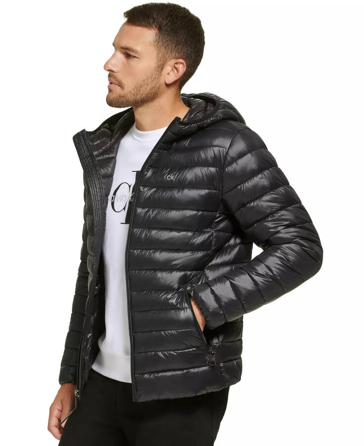 Men's Hooded & Quilted Packable Jacket Black - 3