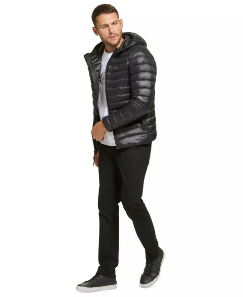 Men's Hooded & Quilted Packable Jacket Black - 4