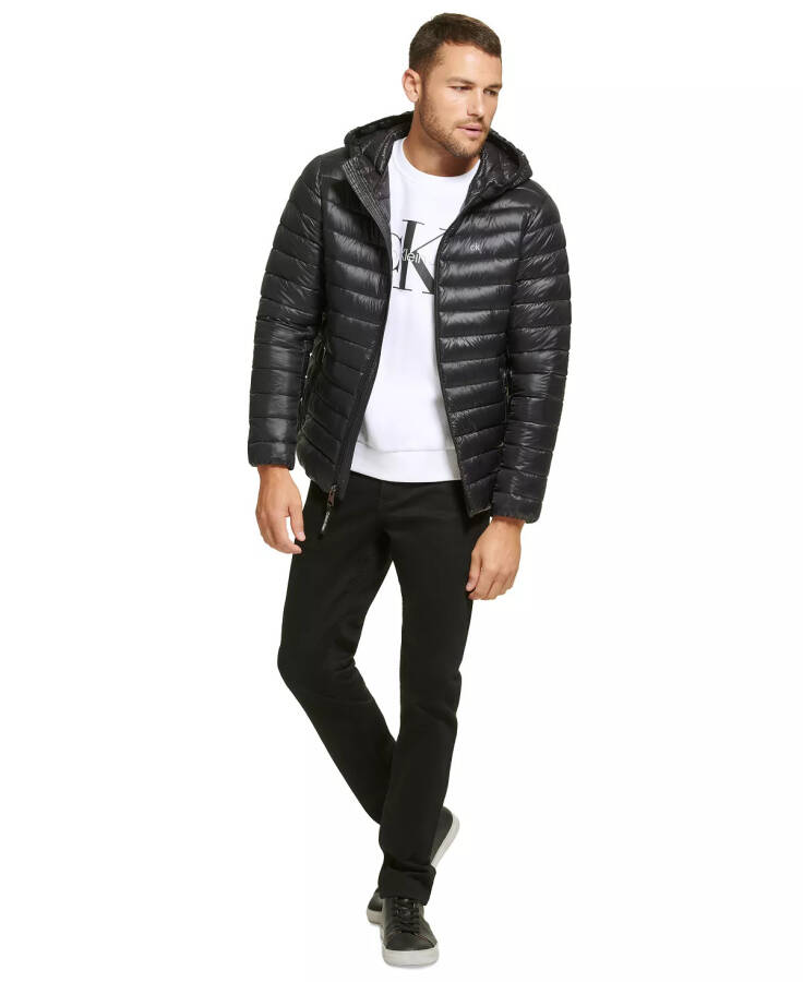 Men's Hooded & Quilted Packable Jacket Black - 5