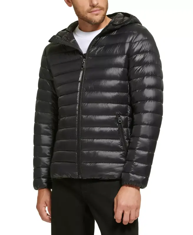 Men's Hooded & Quilted Packable Jacket-Black - CALVIN KLEIN