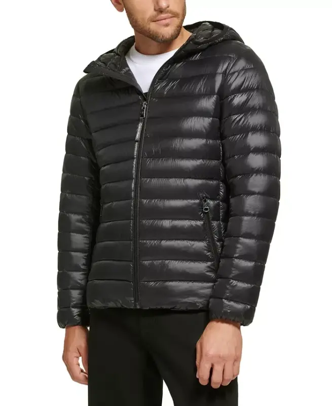 Men's Hooded & Quilted Packable Jacket-Black - CALVIN KLEIN