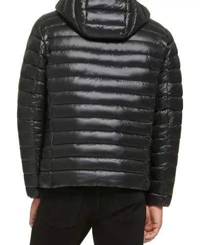 Men's Hooded & Quilted Packable Jacket-Black - 5