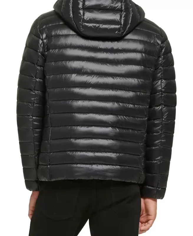 Men's Hooded & Quilted Packable Jacket-Black - 5