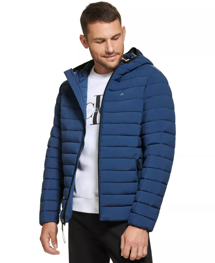 Men's Hooded & Quilted Packable Jacket Denim Blue - 1