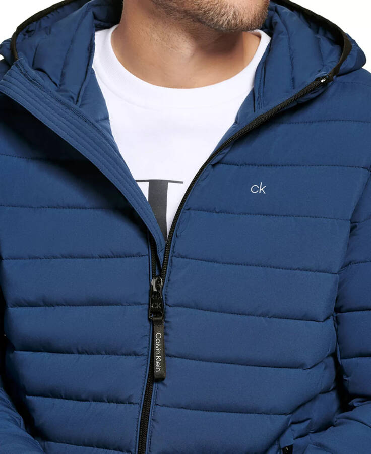 Men's Hooded & Quilted Packable Jacket Denim Blue - 3