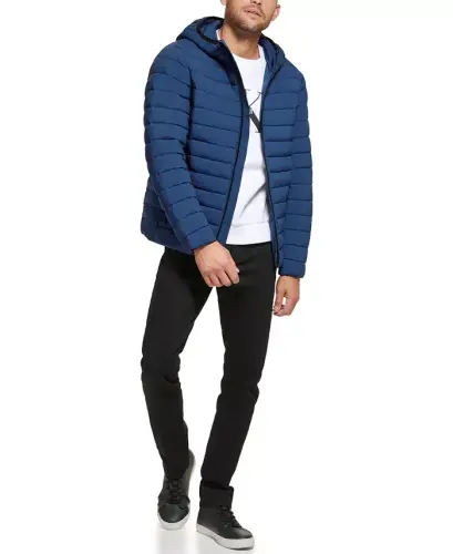 Men's Hooded & Quilted Packable Jacket - Denim Blue - CALVIN KLEIN (1)