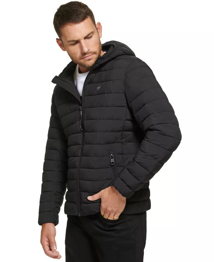 Men's Hooded & Quilted Packable Jacket Ebony - 1