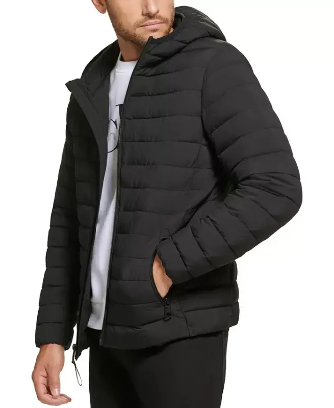 Men's Hooded & Quilted Packable Jacket - Ebony - 1