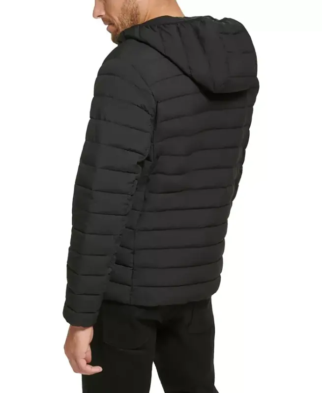 Men's Hooded & Quilted Packable Jacket - Ebony - 6