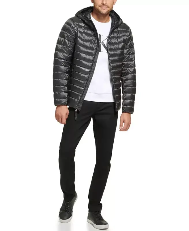 Men's Hooded & Quilted Packable Jacket-Granite Iridescent - 2