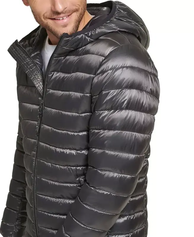 Men's Hooded & Quilted Packable Jacket-Granite Iridescent - 4