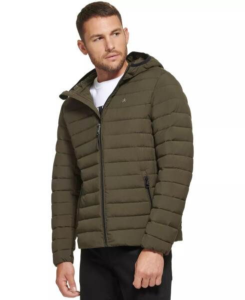 Men's Hooded & Quilted Packable Jacket Olive - 1