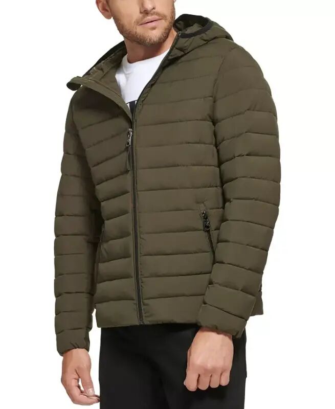 Men's Hooded & Quilted Packable Jacket - Olive - CALVIN KLEIN