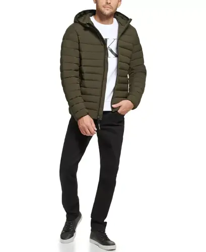 Men's Hooded & Quilted Packable Jacket - Olive - CALVIN KLEIN (1)