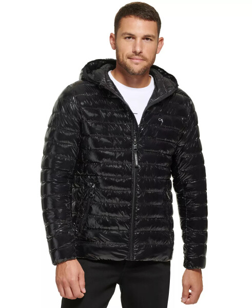 Men's Hooded & Quilted Packable Jacket Shiny Black - 1