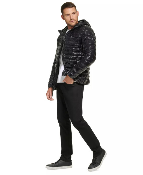 Men's Hooded & Quilted Packable Jacket Shiny Black - 3